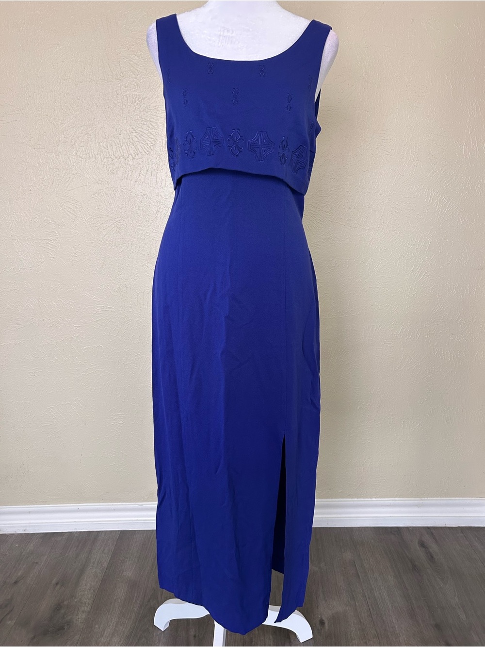 Sleeveless Royal Blue Midi Dress with Front Slit